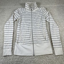 Lululemon Nice Asana Jacket Woman s White Striped Thumb Holes SEE DESCRIPTION