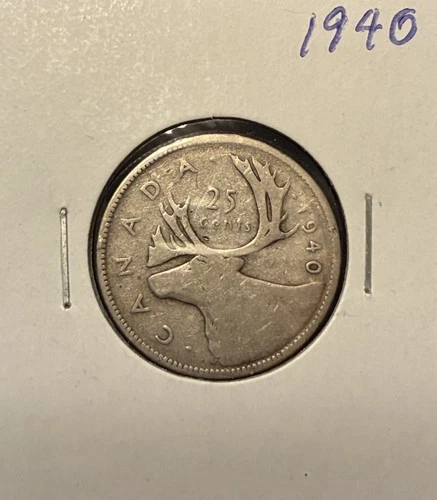 1940 - Canada 25 Cents/Quarter - 0.800 Silver Coin - VF