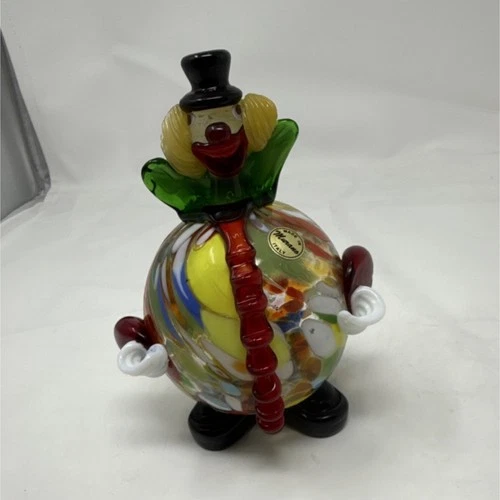 Murano Hand Blown Art Glass Clown Figurine Multicolor Italy Decorative Glossy