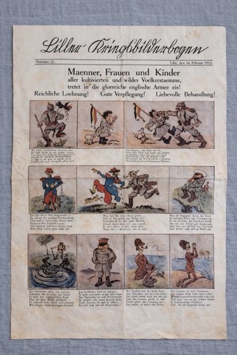 1915 German WWI Propaganda Newspaper Cartoon Sheet Anti-British Satire