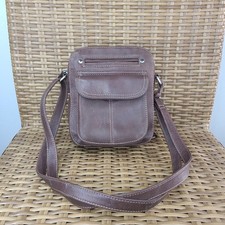 Brown Leather Organizer Crossbody Messenger Bag Multiple Compartments Pockets
