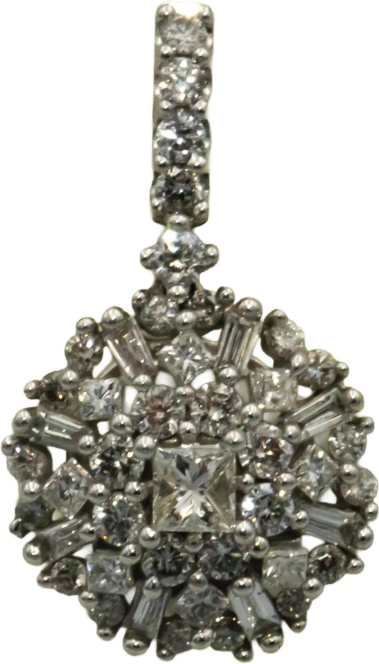 10k White Gold 1.0CT Princess Round Baguette Cluster Dangle Starburst Earrings - Image 3 of 4