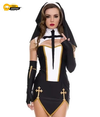 Damen Sexy Nonne Cosplay Kostüm Karneval Halloween Fantasie Kostüm