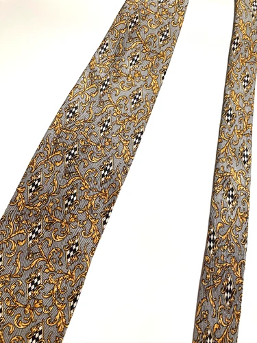 GIANNI VERSACE Vintage '90s Baroque Acanthus Tie Grids Art Nouveau Italy Gray image 11