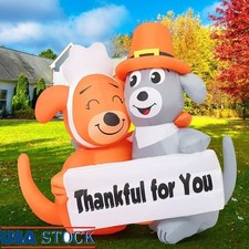 Thanksgiving Inflatable Dogs Hugging Thankful For You Yard Decor LED Lights Lawn