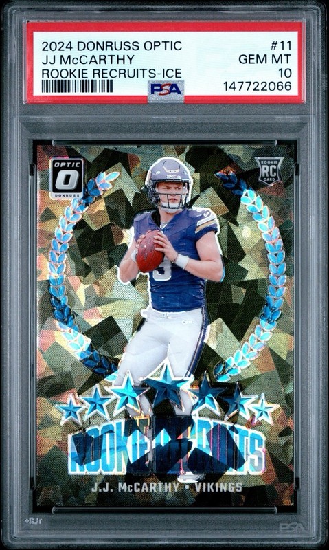 2024 Panini Optic Rookie Recruits J.J. McCarthy  /15 Cracked Ice PSA 10 Vikings