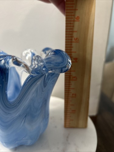 White Cristal Murano Italy Hand Blown Vase Blue Ocean Theme Crested - Picture 4 of 5