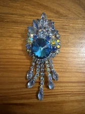 VTG AMAZING JULIANA D&E BLUE RIVOLI~SHADE OF BLUE RS DANGLE BROOCH PIN PENDANT