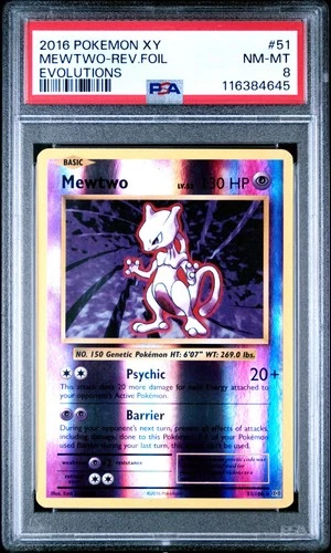 PSA 8 NM/MT 2016 POKEMON XY EVOLUTIONS #51 MEWTWO-REV.FOIL EVOLUTIONS ENGLISH