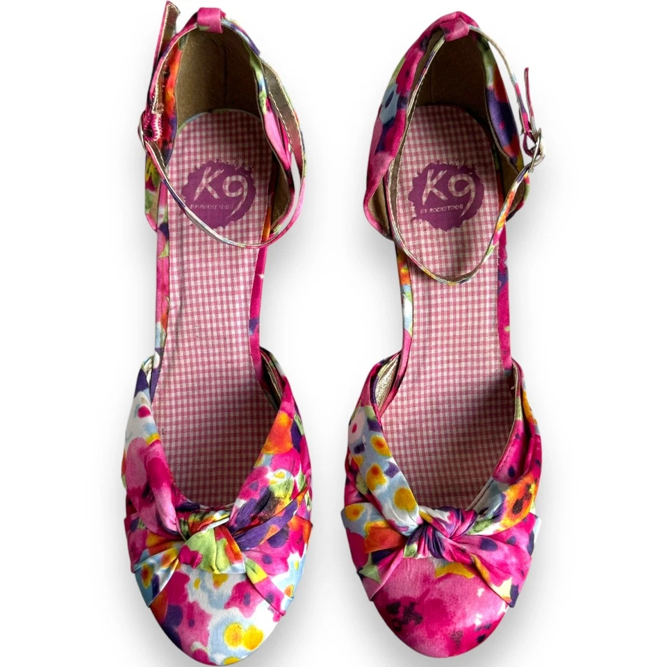 K9 Rocket Dog Floral Ankle Strap Stilettos Pumps Heels Pink Women's Size 10M - Image 4 of 4