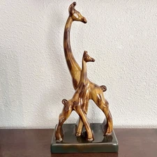 Royal Haeger Tall Giraffe Mother And Calf 15” Brown Patches Green Base