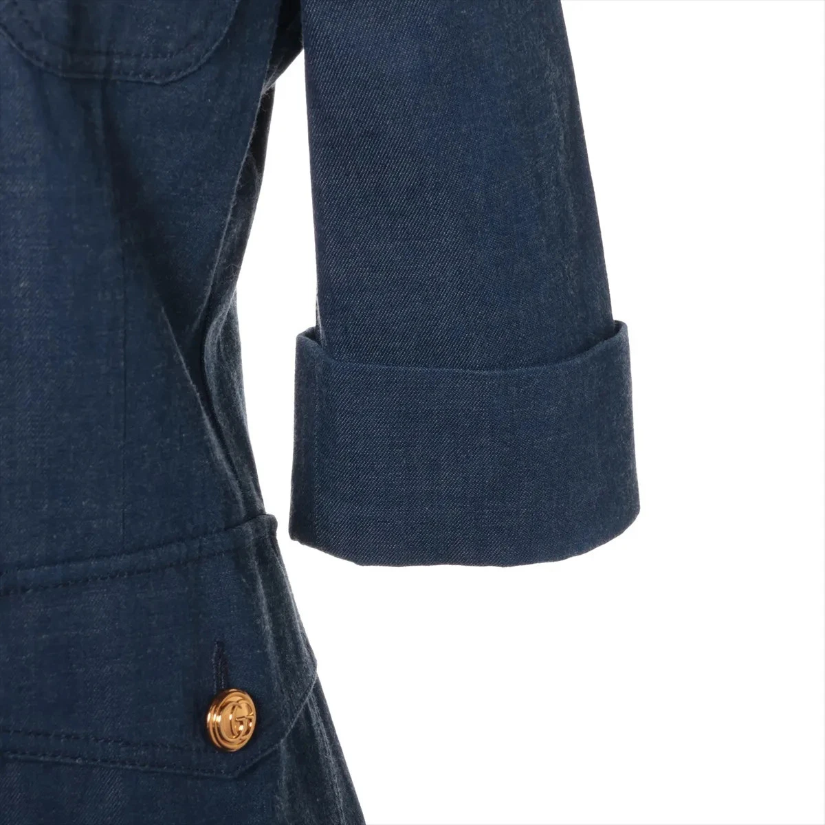 Gucci giacca denim cotone 38 donna blu navy 644532 GG bottoni marmont