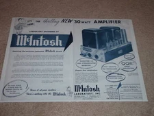 McIntosh MC-30 Mono Tube Amp Ad,1955, 2 pages, specs, RARE!