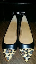NEW J Crew Amelia Leopard Cap Toe Flats Black Calf Hair Size 5.5