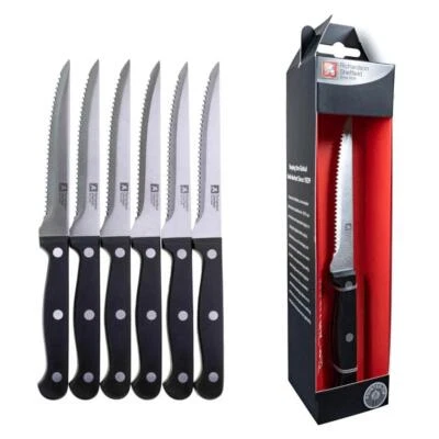 RICHARSON SHEFFIELD Richards Sheffield Deluxe Steak Knife Set Stainless Steel Blade 6pcs Knives