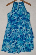 Calvin Klein Dress Womens 6 Petite Keyhole Trapeze Chiffon lined layered Summer