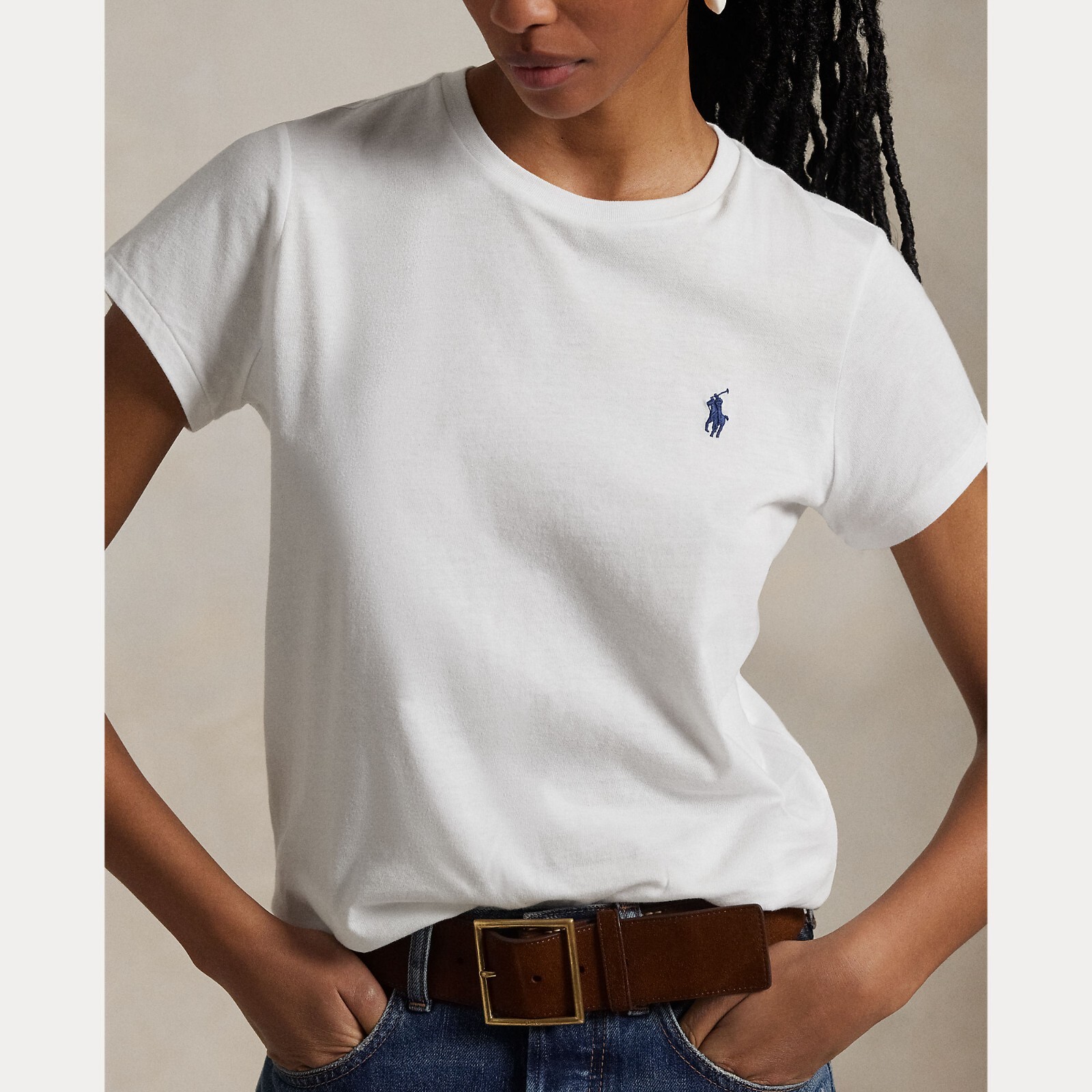 PONY Ralph Lauren Donna TG XS T Shirt Maglietta girocollo in jersey cotone Bianco