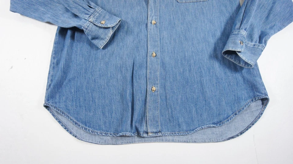 复古 Guess 衬衫男式大号蓝色牛仔纽扣 Georges Marciano 90 年代 — 第 4/4 张图片