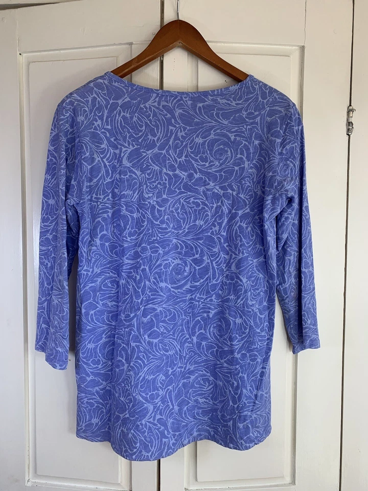 Fresh Produce Top Women’s XS Cotton 3/4 Sleeve Layered Blue Tropical Beachy Prep - Image 3 of 4
