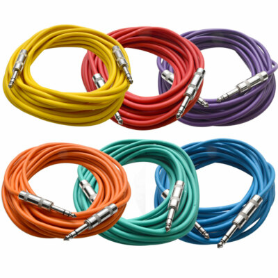 SEISMIC AUDIO - 6 Pack of Colored 1/4'' TRS 25' Patch Cable - Balanced Effects EQ