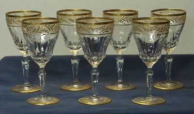 Vintage Val St Lambert Crystal Goblets - Treves Dore (Gold Encrusted, Frosted)
