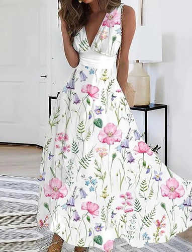 Damen Sommer Strand Boho Kleid Party Urlaub V-Ausschnitt Maxikleid Übergrößen 6-24 - Bild 9 von 14