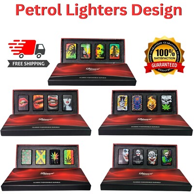 ebay uk cigarette lighters 4 PETROL LIGHTERS SET Windproof Refillable with Gift Box Cigarette Lighter  UK