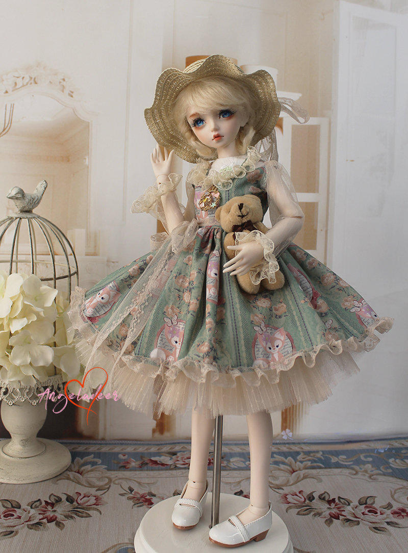 1/6 1/4 1/3 SD16 BJD Doll Clothes Green Retro Court Dress Suit Fox