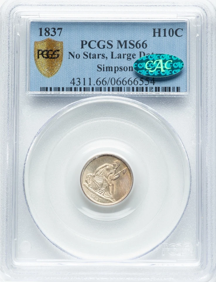 1837 Seated Half Dime - No Stars Large Date - PCGS MS66 CAC - SUPER PQ LOOKS 67! - Image 3 of 4