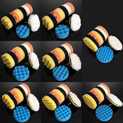 11pcs 3''/5''/6''/7'' Car Waxing Buffing Polishing Cleaning Sponge Foam Pads Set