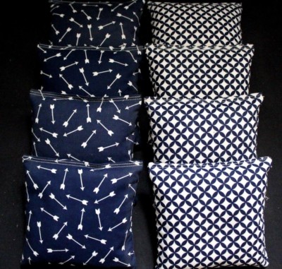 WEDDING NAVY BLUE ARROWS  & DIAMONDS 8 ACA Regulation Cornhole Bean Bags 