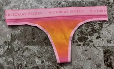 NWT VICTORIA'S SECRET ORANGE PINK SUNSET OMBRE THICK LOGO BAND THONG PANTIES