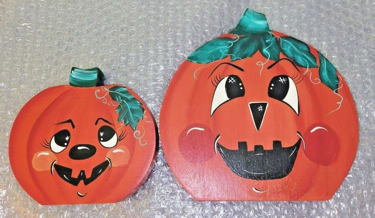 Vintage 90s Halloween Decor Tole Hand Painted Wood Pumpkin Jack-o ...