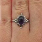 925 Sterling Silver Vintage Real Cabochon Amethyst Oxidized Ring Size 5.75