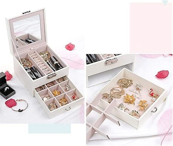 Portagioie Specchio Scatola Portagioielli espositore Porta Gioielli Eco Pelle - Immagine 3 di 4