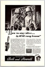 1943 Bell  Howell Vintage Movie Projector Ad War Time WWII Soldiers Lessons