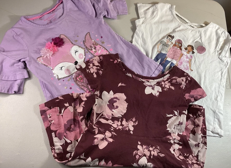 Lot of 3 Girls Shirts & Dress - Size 4 To 6 - DKNY, Children Place - Short Sleev Foto 2 de 4