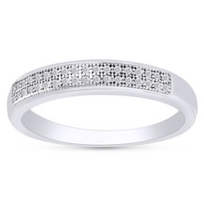 Two Rows Wedding Band Rings For Mens Real Diamond Micro Pave 1/10 Ct 10K Gold