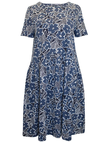 EX Seasalt Navy Brush Stroke Floral Maritime Sea Mirror Dress Sizes 14-28 RRP£53 - Picture 1 of 3