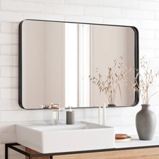 Large Bathroom Wall Mirror Square Bevelled Edge Modern Wall Mounted Black / Gold