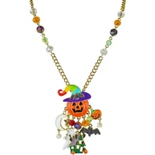 Kirks Folly Halloween Central Jack-o-Lantern Necklace GT Haunted House Bat Ghost