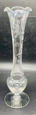 Vintage Glass Bud Vase Flower Vase Clear Glass Footed Etched Floral Design