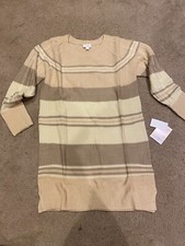 Lularoe Lauren Sweater Dress Size XS Striped Natural Tan Block Soft Comfy New