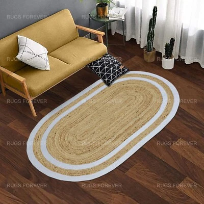Ovale Tapis Jute Naturel Tressé Handmade Modern Living Pièce Personnalisé Taille - Photo 1/4