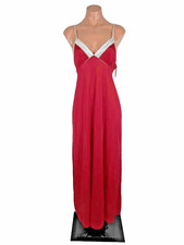 VTG 80s Barad Co Nightgown Red Blue Plunging V-Neck Lace Slip Dress M NEW NWT