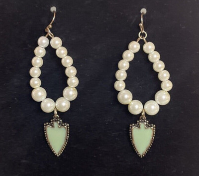 Fashion Jewelry Drop Earrings w/ Turquoise Like Spear Shape and White Beads
