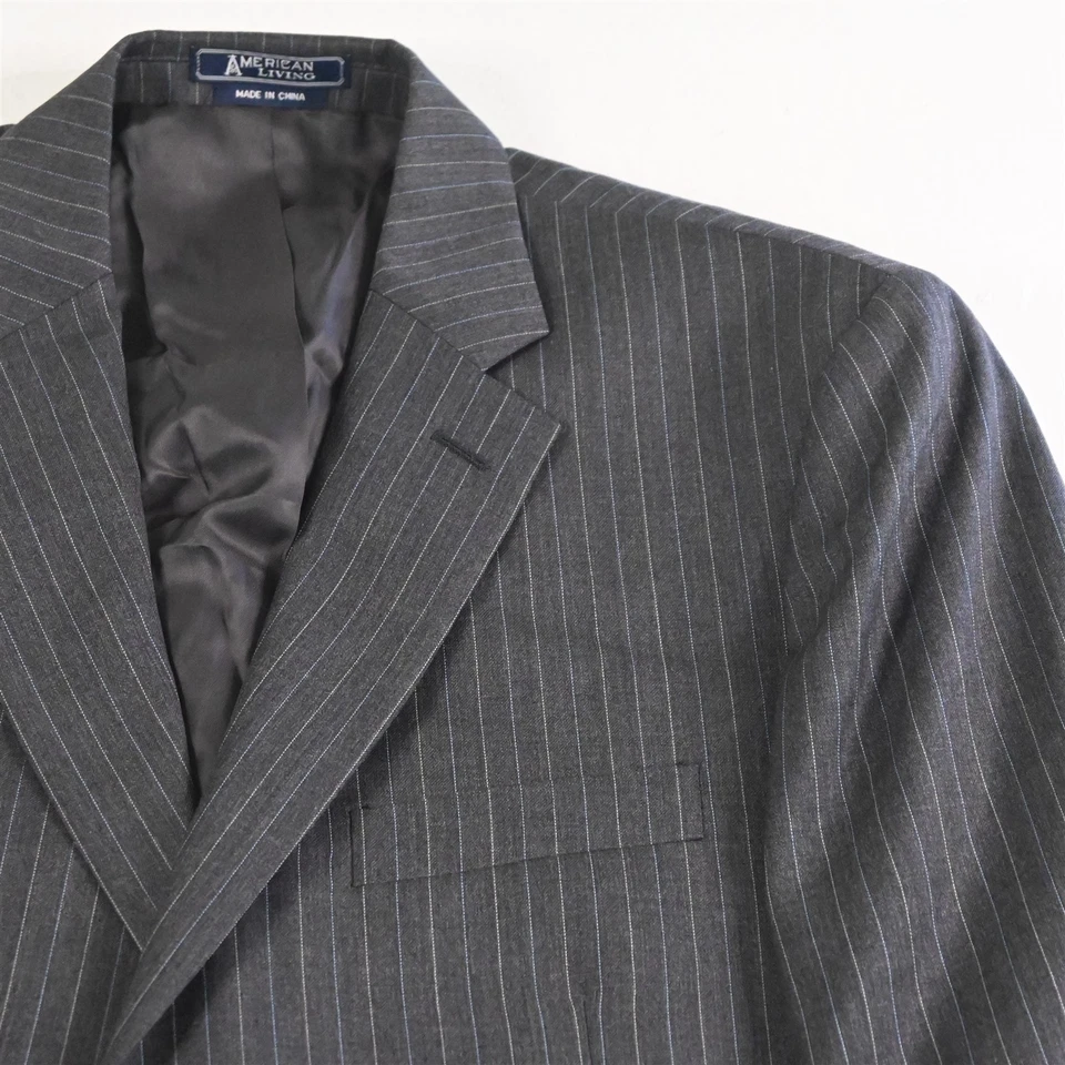 American Living 40R 33 x 32 серый в полоску 100% шерсти Мужская куртка брюки костюм - Изображение 3 из 4