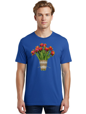 Tulip-Bouquet Mens Graphic Tee, 100% Cotton, Casual Summer Wear