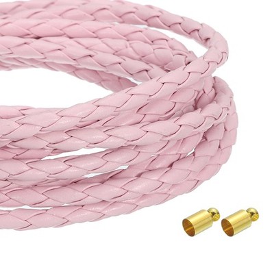 4mm 2.19 Yards Braided Leather Cords, Round Leather Strap Necklaces, Pink