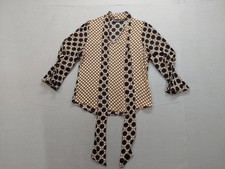 New York & Company Blouse Top M Black Tan Geometric 100% Polyester Tie Neck Boho